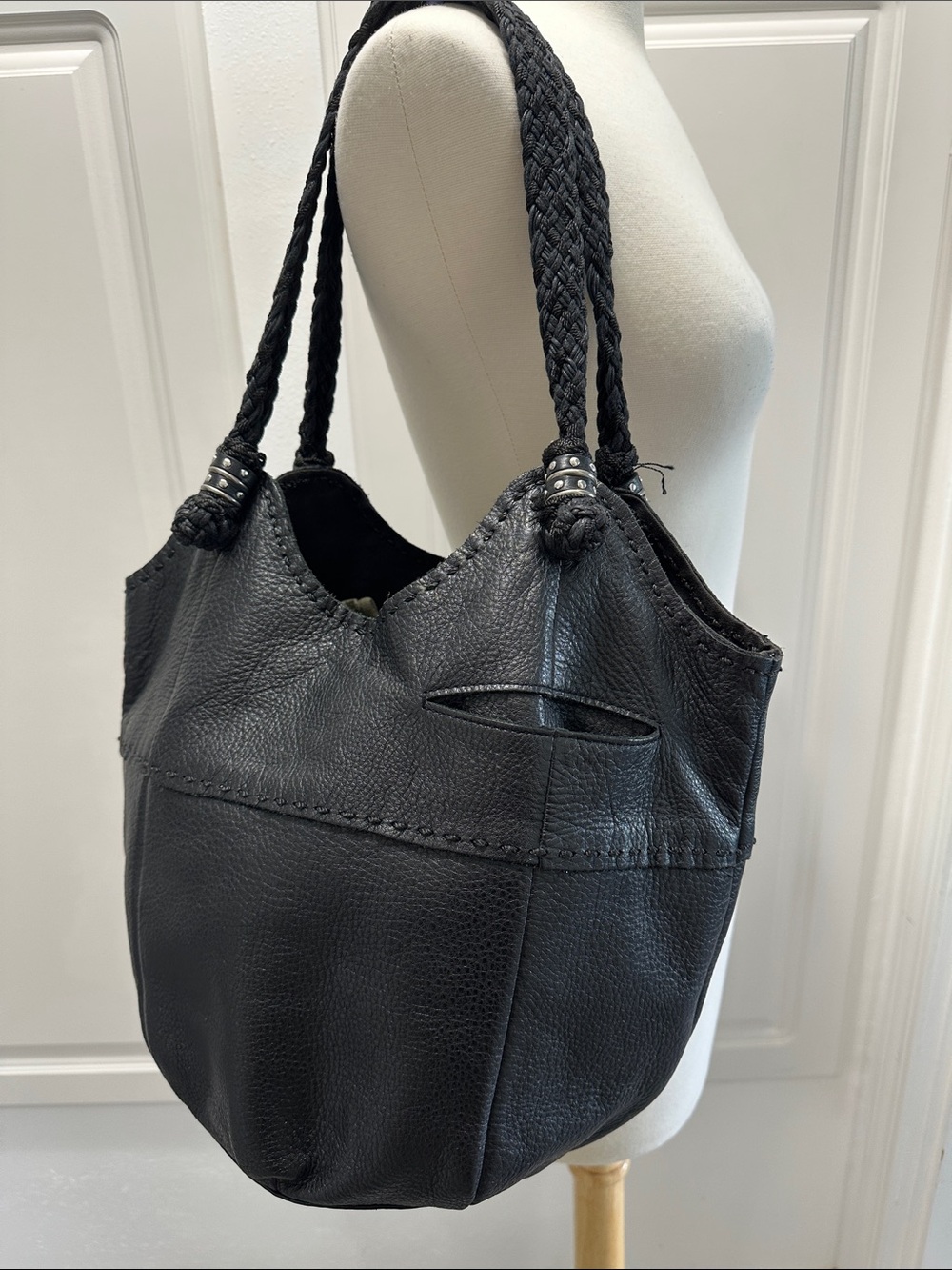 The Sak Black Braided-Handle Leather Hobo